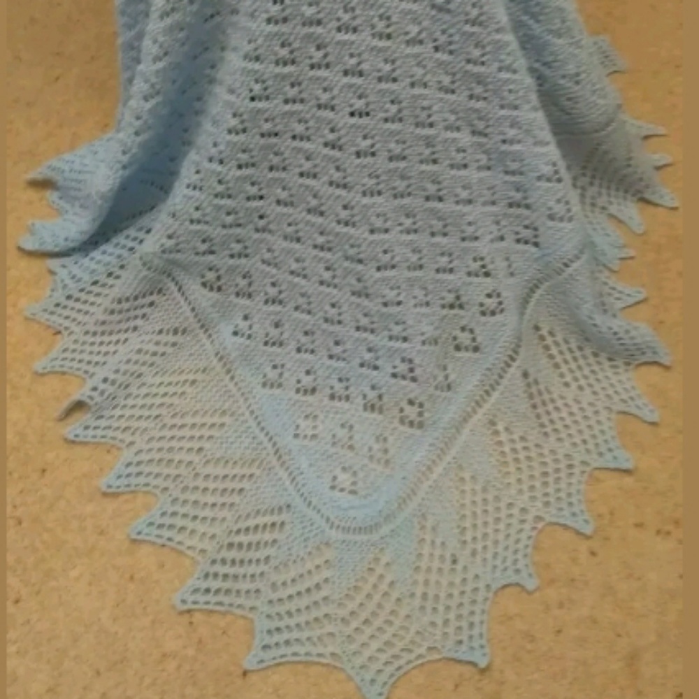 Beautiful Hand Knitted Blue Baby Shawl Brand New!!